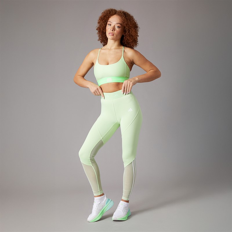adidas Womens Hyperglam Rib Light Support Bralette Semi Green Spark/Lime Burst