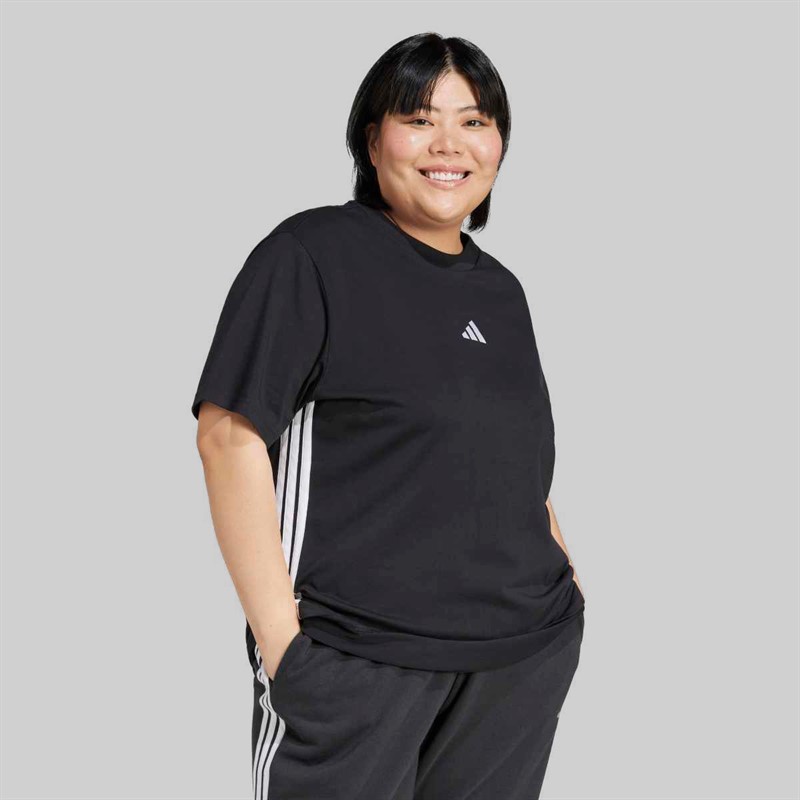 adidas Womens Essentials 3-Stripes T-Shirt (plus Size) Black/White