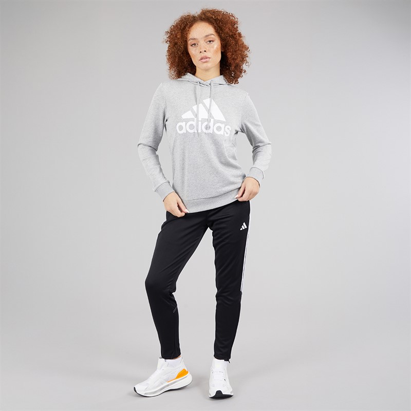 adidas Womens Essentials Logo Relaxed Fit Hoodie Medium Grey Heather/White