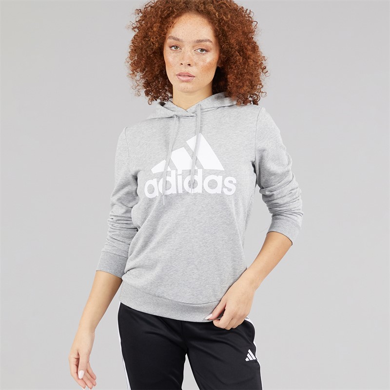 adidas Womens Essentials Logo Relaxed Fit Hoodie Medium Grey Heather/White