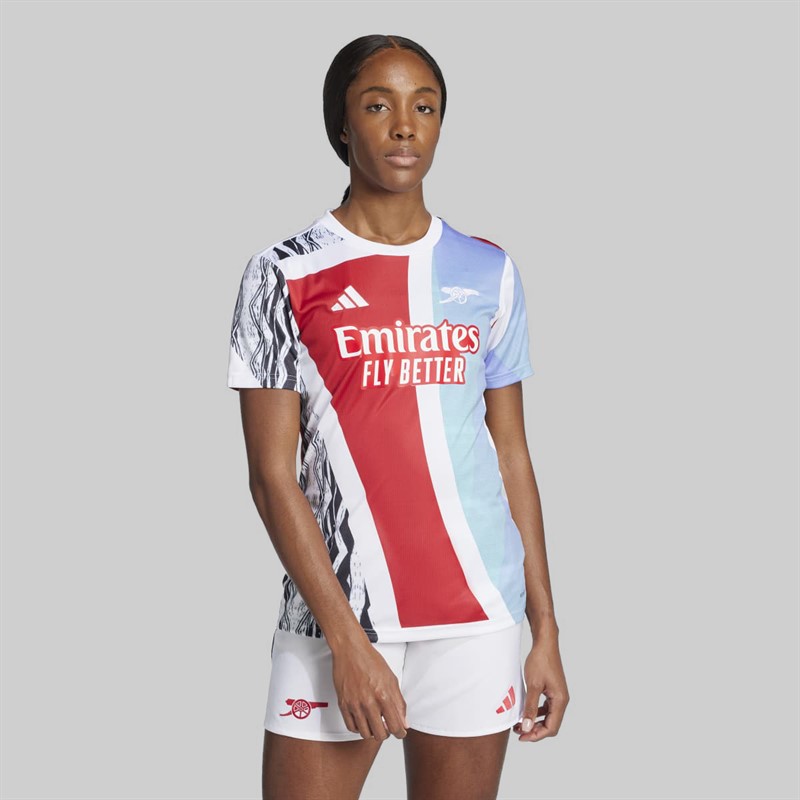 adidas Womens AFC Arsenal FC 24/25 Pre Match Jersey Better Scarlet/White/Black/Clear Aqua