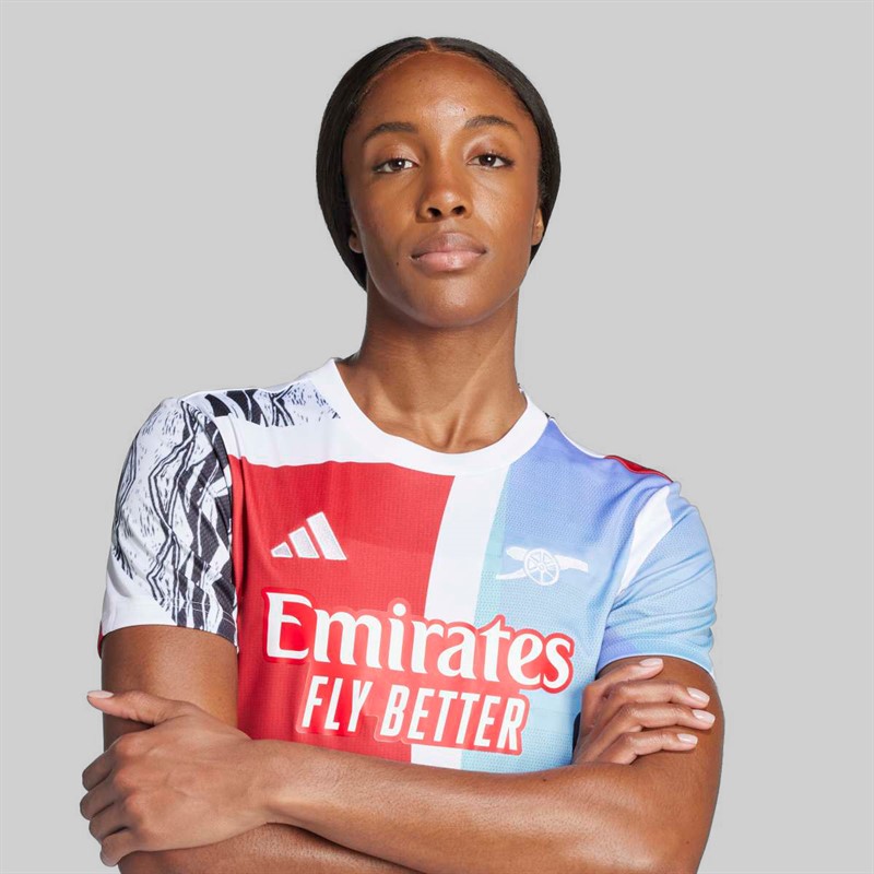 adidas Womens AFC Arsenal FC 24/25 Pre Match Jersey Better Scarlet/White/Black/Clear Aqua