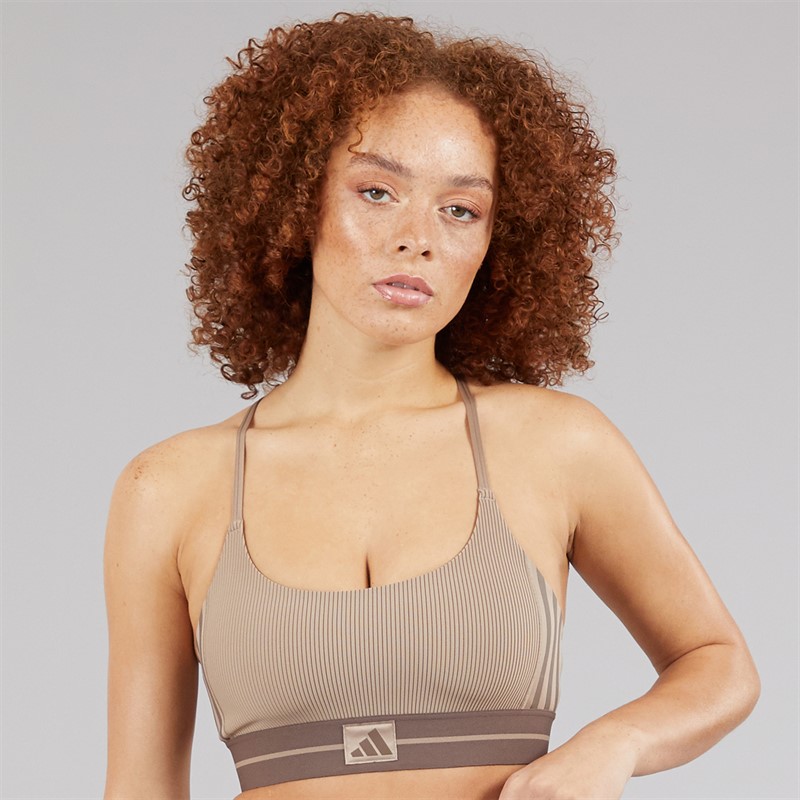 adidas Womens Hyperglam Rib Light Support Bralette Chalky Brown/Earth Strata