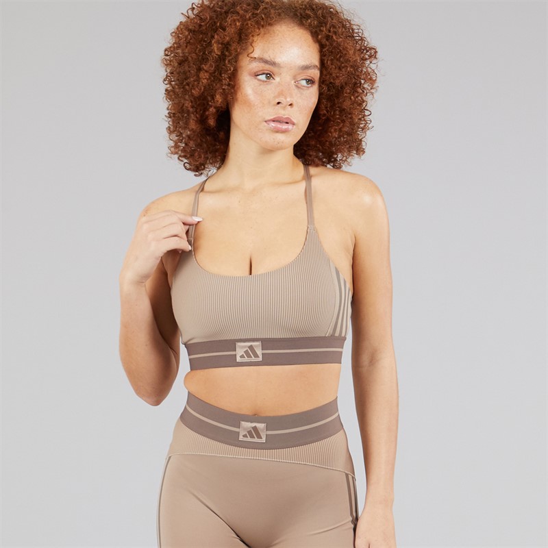 adidas Womens Hyperglam Rib Light Support Bralette Chalky Brown/Earth Strata