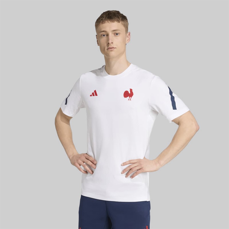 adidas Mens FFR France Rugby Travel T-Shirt White