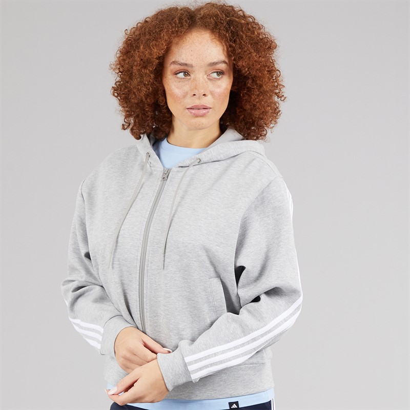 adidas Womens Future Icons 3-Stripes Full Zip Hoodie Medium Grey Heather