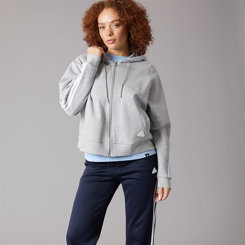 adidas Womens Future Icons 3-Stripes Full Zip Hoodie Medium Grey Heather