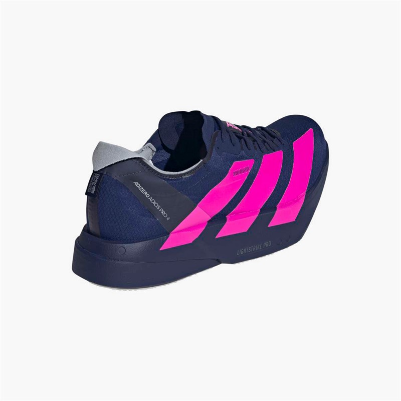 adidas Mens Adizero Adios Pro 4 Neutral Running Shoes Dark Blue/Shock Pink/Dash Grey