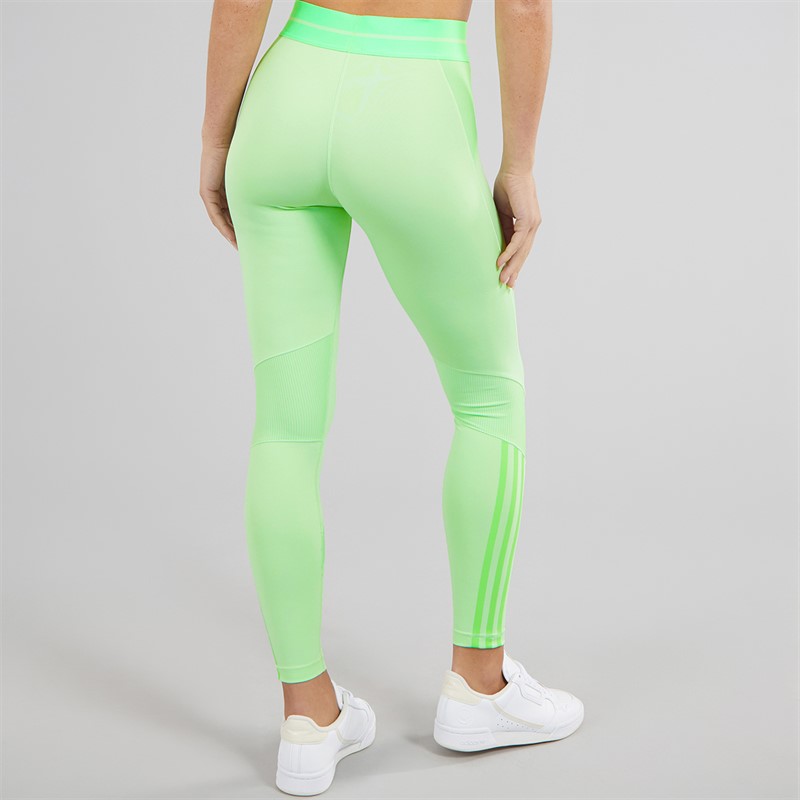 adidas Womens Hyperglam Rib 1/1 Leggings Semi Green Spark/Lime Burst