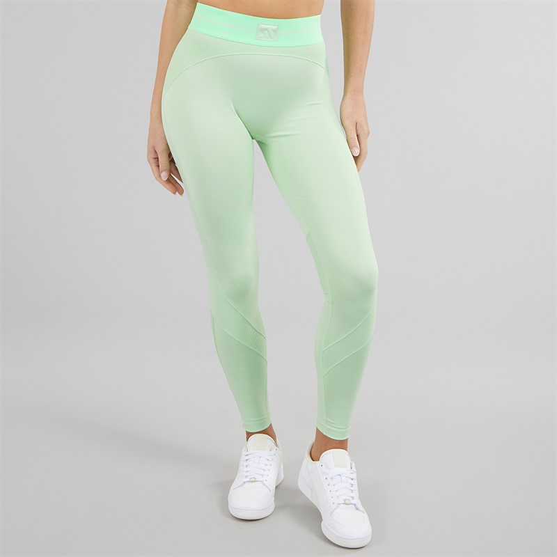 adidas Womens Hyperglam Rib 1/1 Leggings Semi Green Spark/Lime Burst