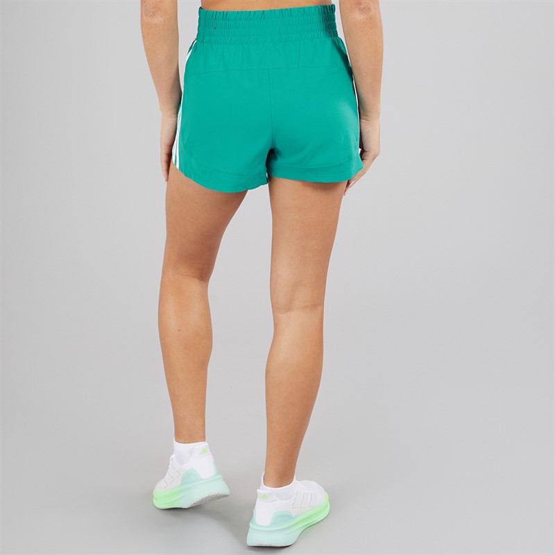 adidas Womens Pacer Training 3-Stripes High Rise Woven Shorts Pure Teal/White