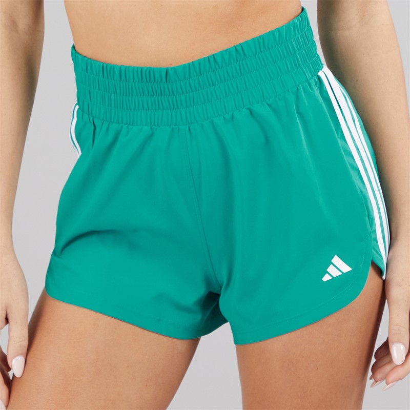adidas Womens Pacer Training 3-Stripes High Rise Woven Shorts Pure Teal/White