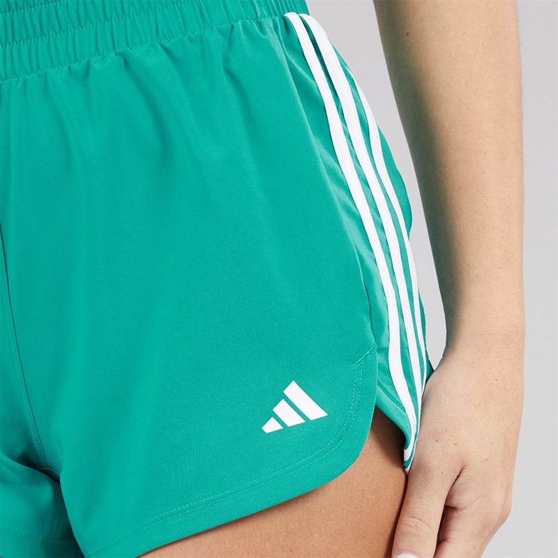 adidas Womens Pacer Training 3-Stripes High Rise Woven Shorts Pure Teal/White