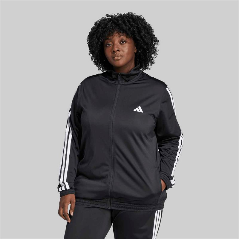 adidas Womens Plus Size Essentials Tricot 3-Stripes Track Jacket Black/White