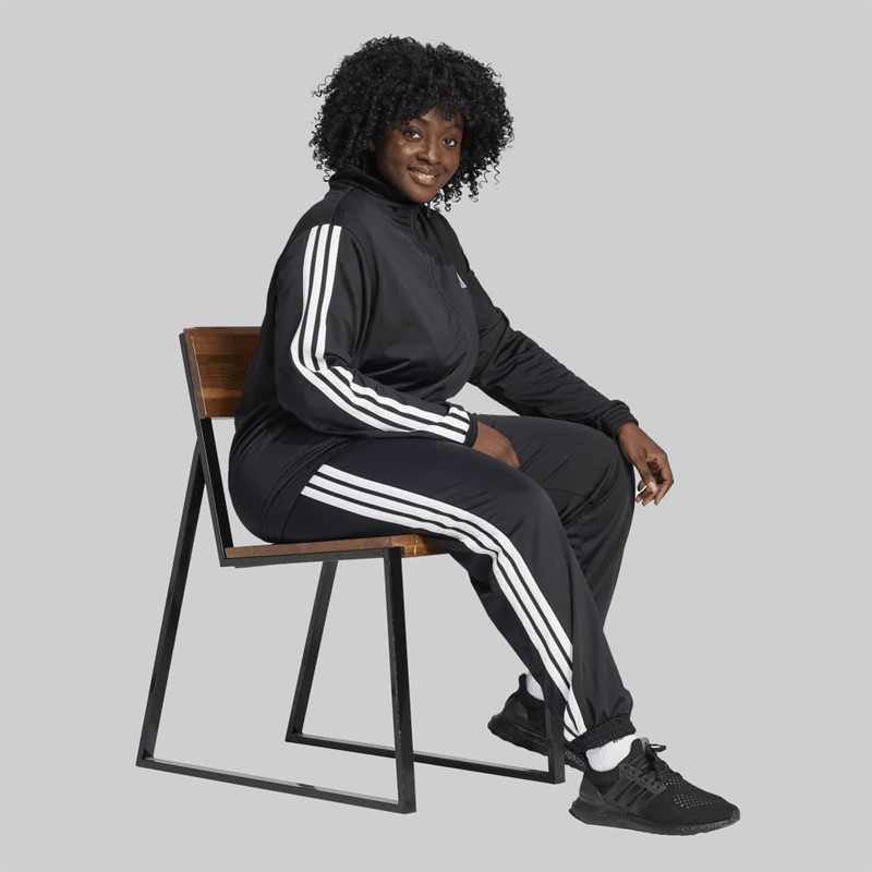 adidas Womens Plus Size Essentials Tricot 3-Stripes Track Jacket Black/White