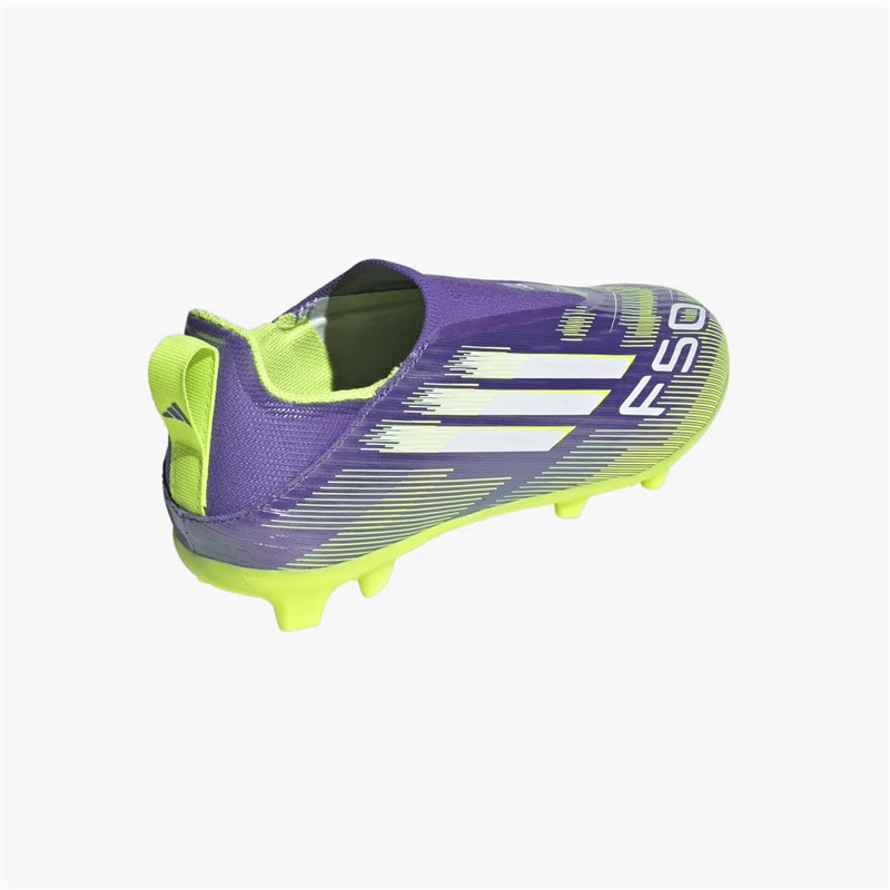 adidas Kids F50 League Laceless Radiant Blaze Pack FG/MG Firm/Multi Ground Football Boots Purple Rush/Cloud White/Lucid Lemon