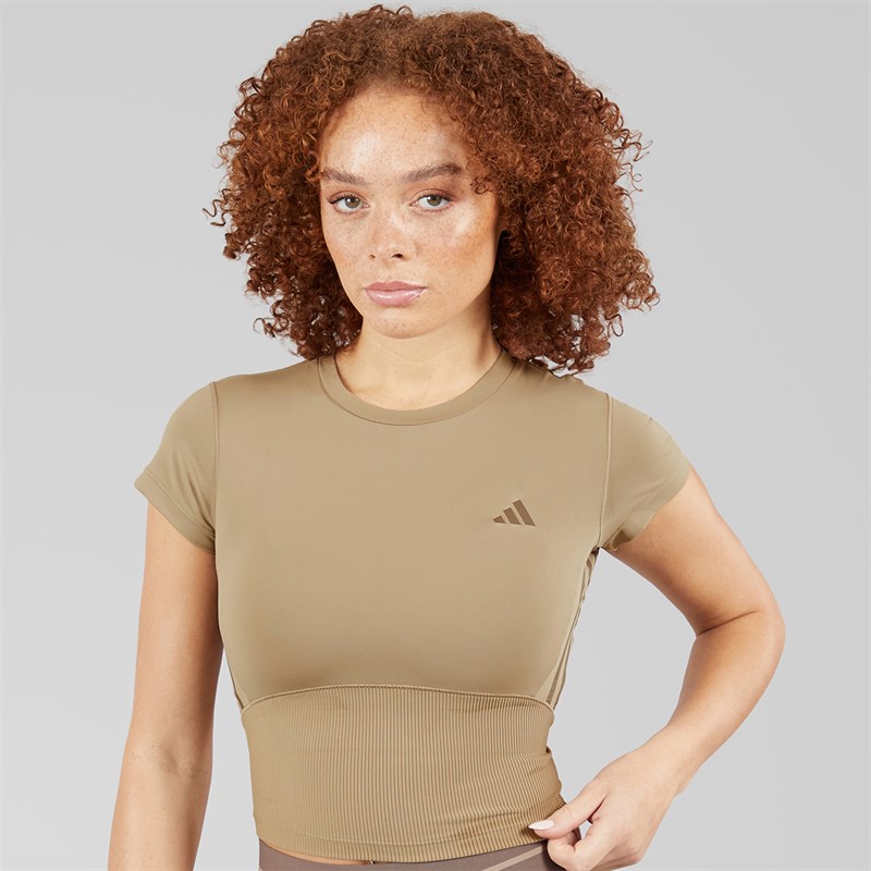 adidas Womens Hyperglam Rib Baby T-Shirt Chalky Brown/Earth Strata
