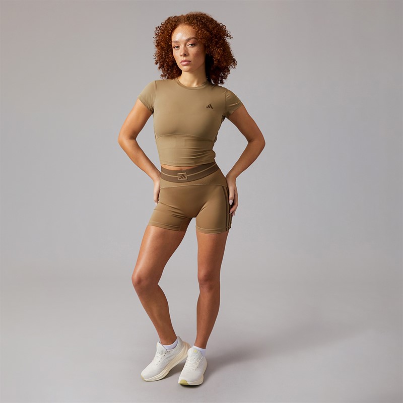 adidas Womens Hyperglam Rib Baby T-Shirt Chalky Brown/Earth Strata