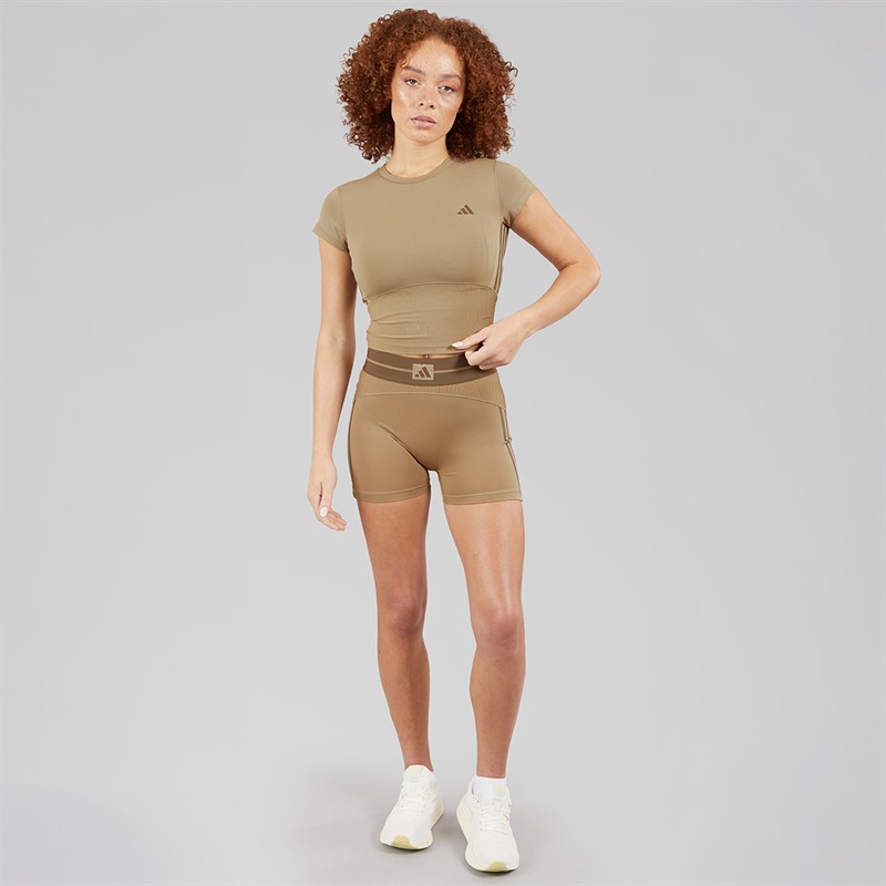 adidas Womens Hyperglam Rib Baby T-Shirt Chalky Brown/Earth Strata