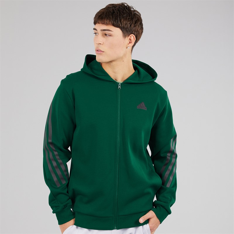 adidas Mens Future Icons 3-Stripes Full Zip Hoodie Collegiate Green