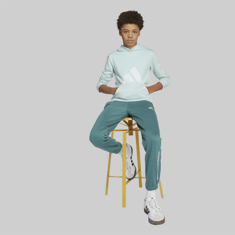 adidas Junior Boys Slogan Fleece Joggers Preloved Teal