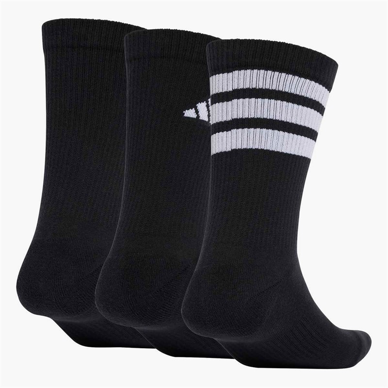 adidas Mens Logo Striped Three Pack Crew Socks Black/White