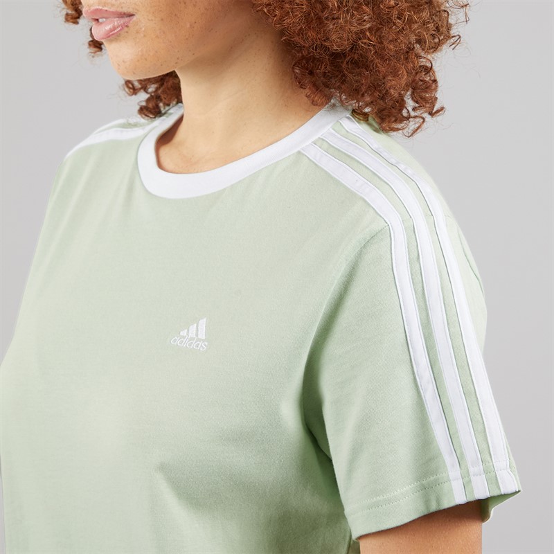 adidas Womens Essentials 3-Stripes T-Shirt Linen Green
