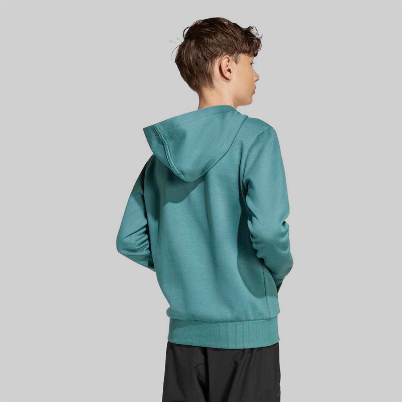 adidas Junior Boys Slogan Fleece Hoodie Preloved Teal