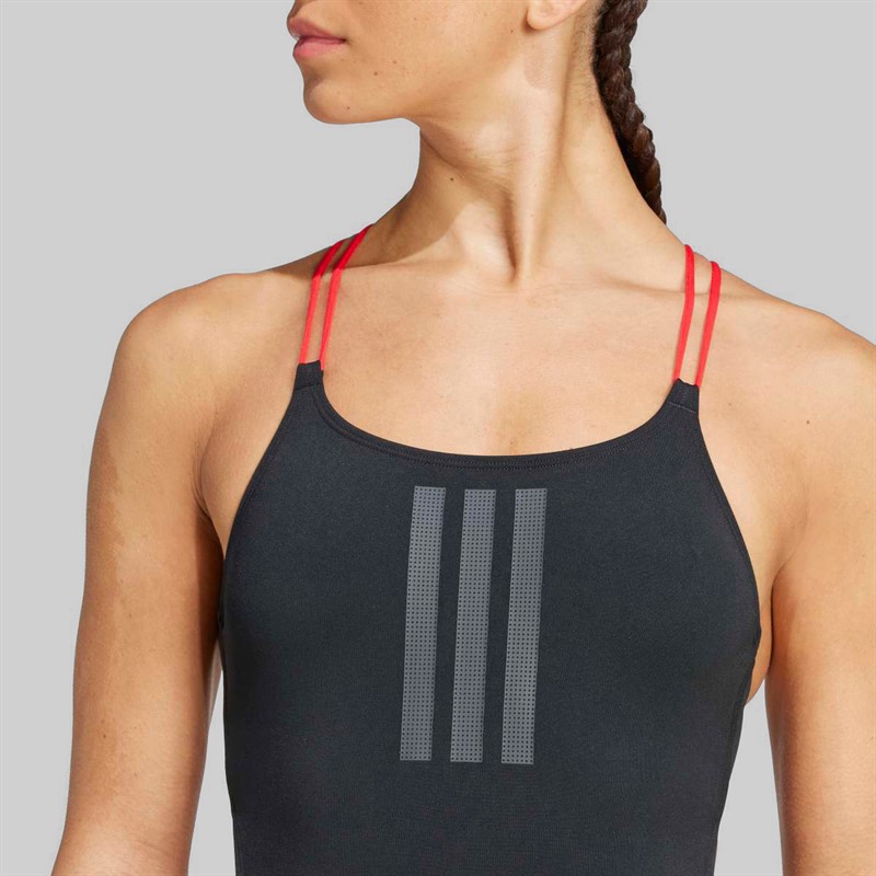 adidas Womens Ripstream 3-Stripes X-Back Swimsuit Black/Pure Ruby