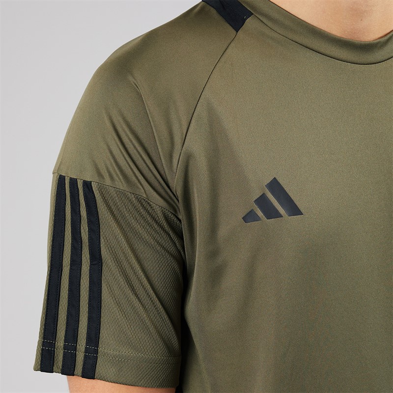 adidas Mens AEROREADY Sereno 3-Stripes T-Shirt Olive Strata/Black