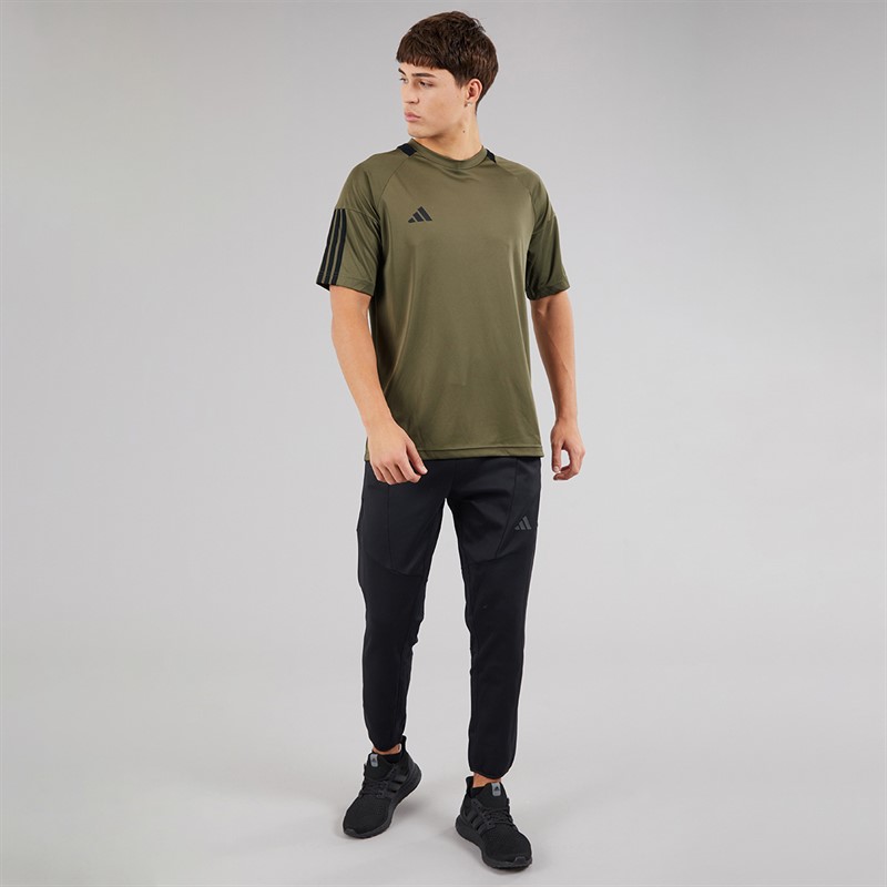 adidas Mens AEROREADY Sereno 3-Stripes T-Shirt Olive Strata/Black