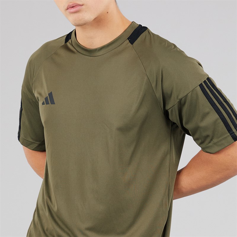 adidas Mens AEROREADY Sereno 3-Stripes T-Shirt Olive Strata/Black