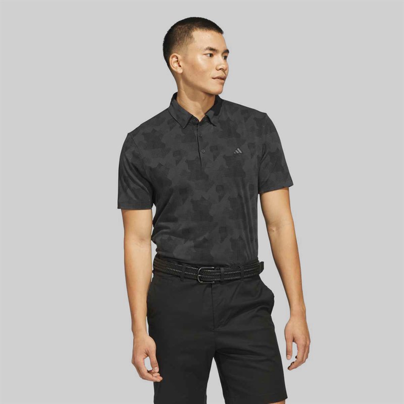 adidas Mens Go To Printed Golf Polo Shirt Carbon/Black