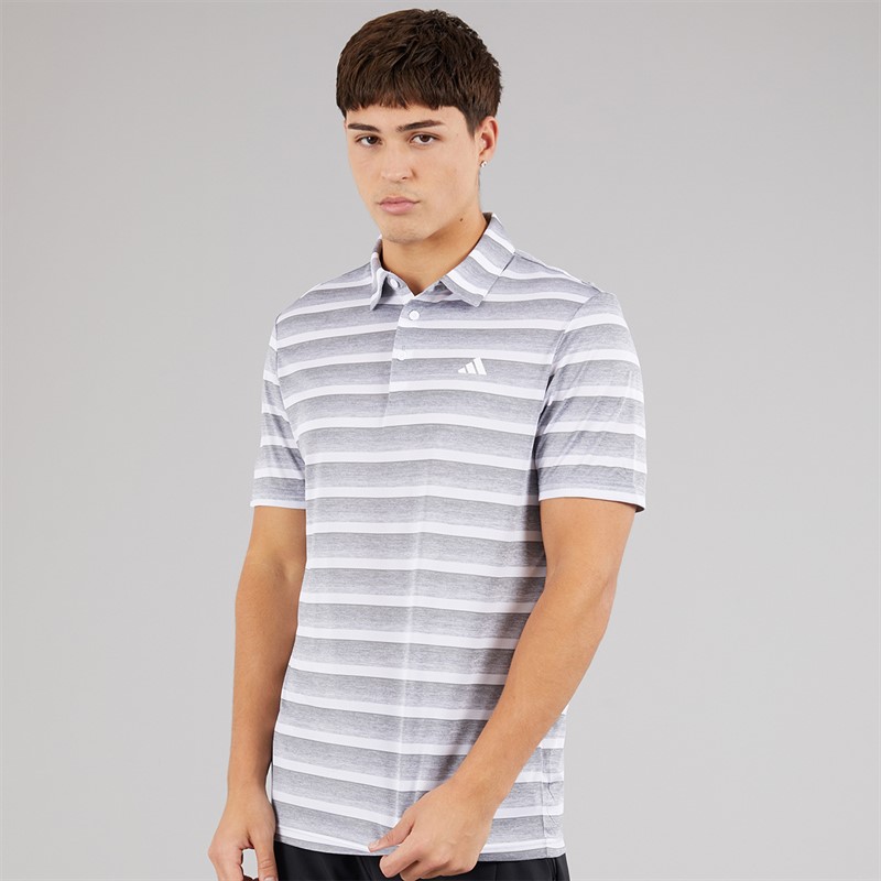 adidas Mens Two Colour Striped Golf Polo Shirt Grey Heather/White