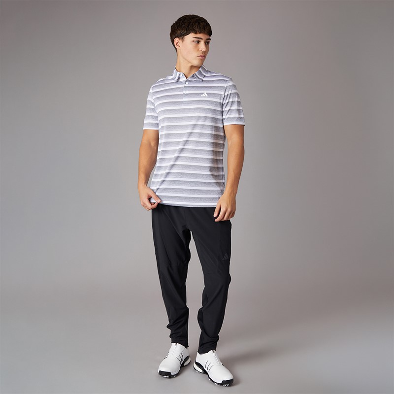 adidas Mens Two Colour Striped Golf Polo Shirt Grey Heather/White