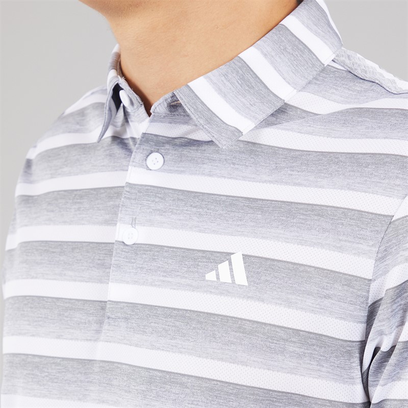 adidas Mens Two Colour Striped Golf Polo Shirt Grey Heather/White