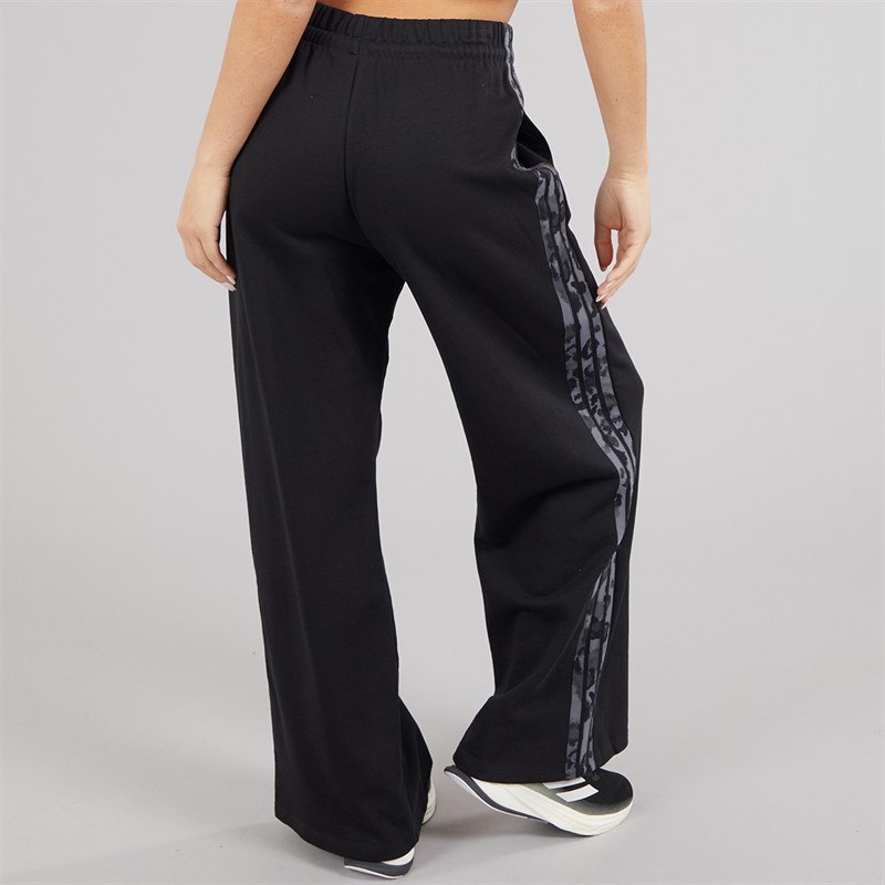 adidas Womens Animal Print 3-Stripes Open Hem Joggers Black/Multi Colour