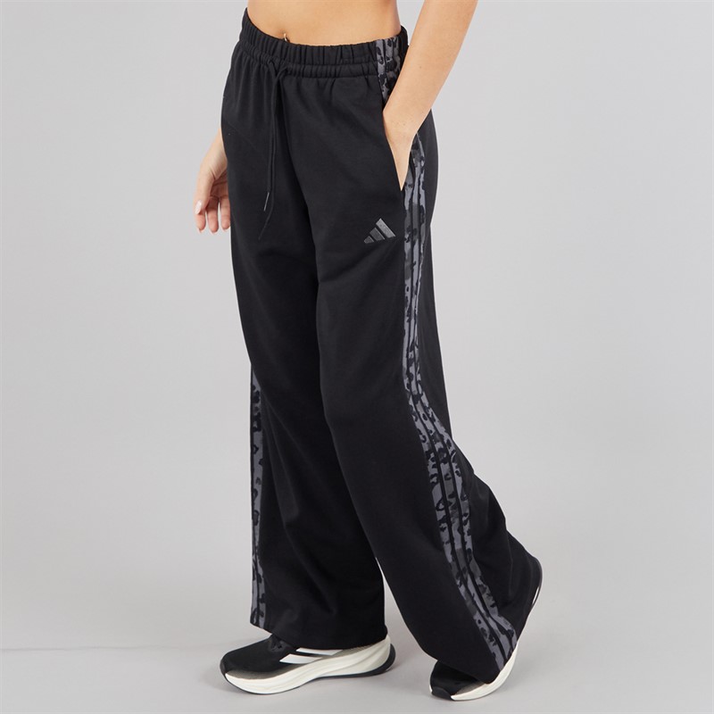 adidas Womens Animal Print 3-Stripes Open Hem Joggers Black/Multi Colour