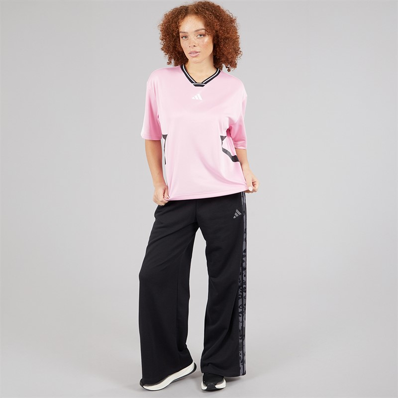 adidas Womens Animal Print 3-Stripes Open Hem Joggers Black/Multi Colour