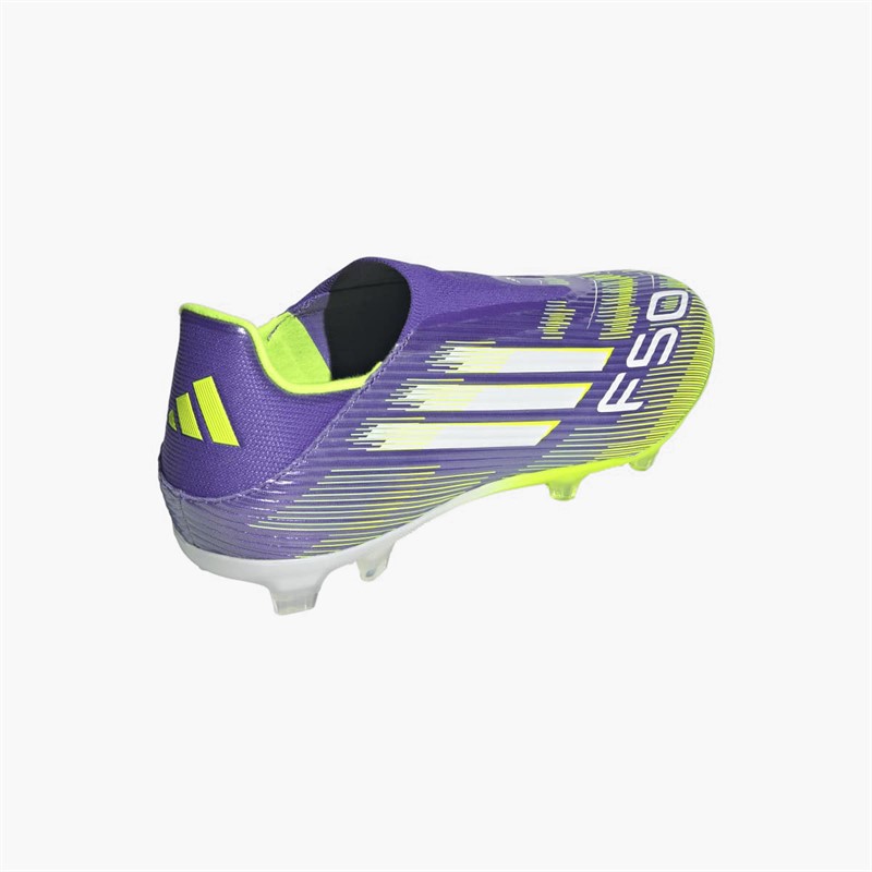 adidas Mens F50 League Radiant Blaze Pack Laceless FG/MG Firm/Multi Ground Football Boots Purple Rush/Cloud White/Lucid Lemon