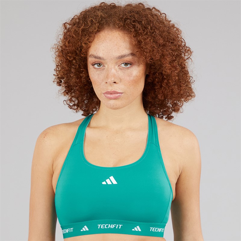 adidas Womens Techfit Medium Support Sports Bra Pure Teal