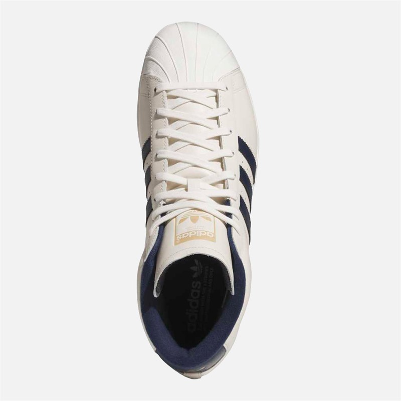 adidas Mens Pro Model Mid Spikeless Golf Shoes Chalk White/Night Indigo/Gold Metallic