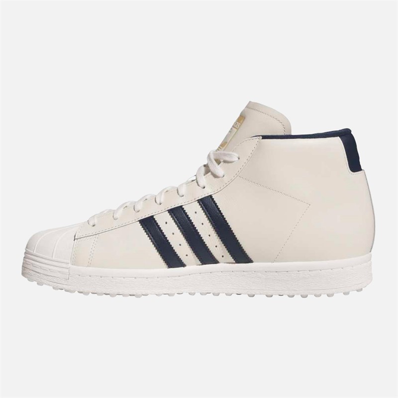 adidas Mens Pro Model Mid Spikeless Golf Shoes Chalk White/Night Indigo/Gold Metallic