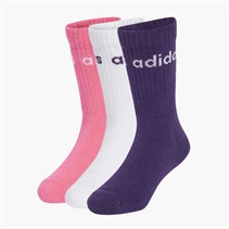 adidas Kids Linear Logo Three Pack Crew Socks White/Pink Fushion/Aurora Plum