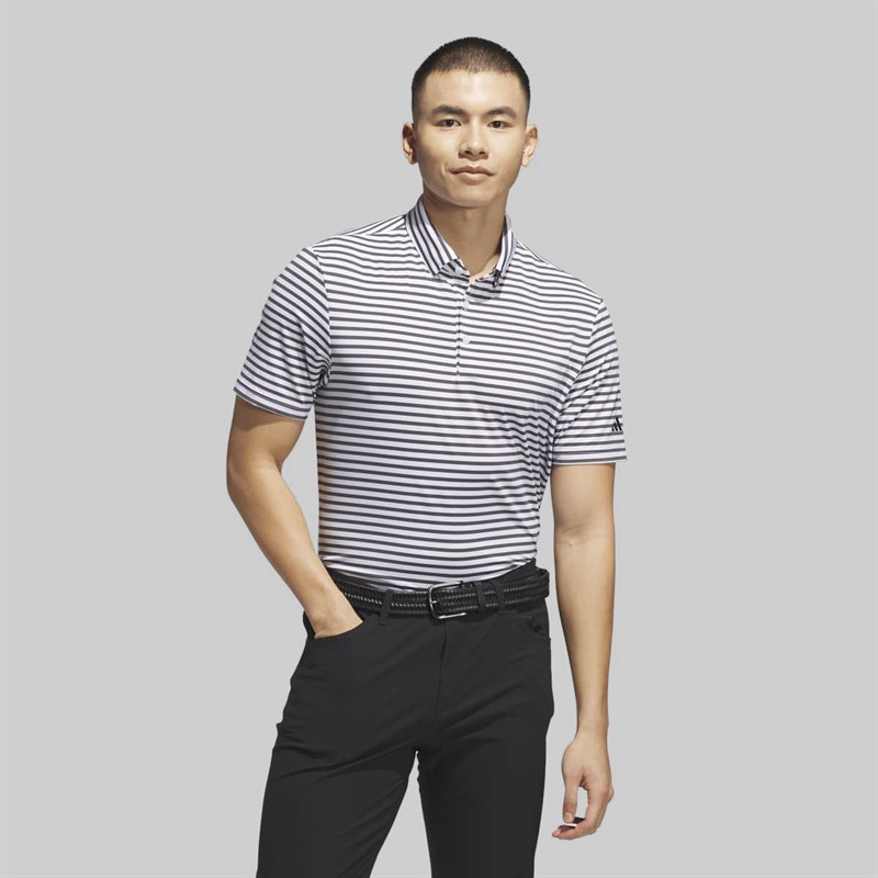 adidas Mens Ultimate 365 Striped Golf Polo Shirt White/Grey