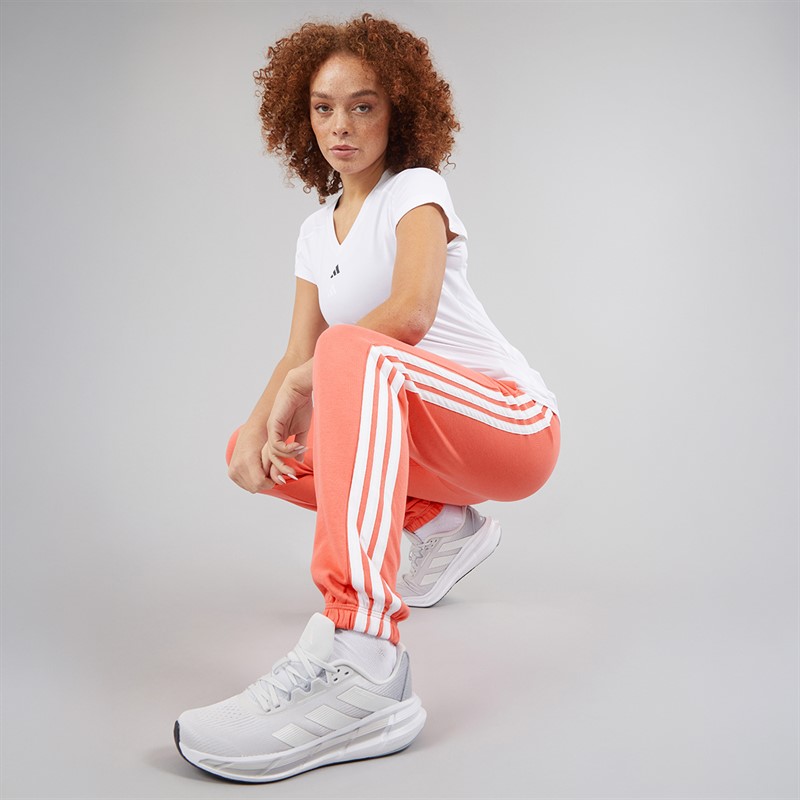 adidas Womens Essentials 3-Stripes French Terry Cuffed Joggers Semi Turbo/White