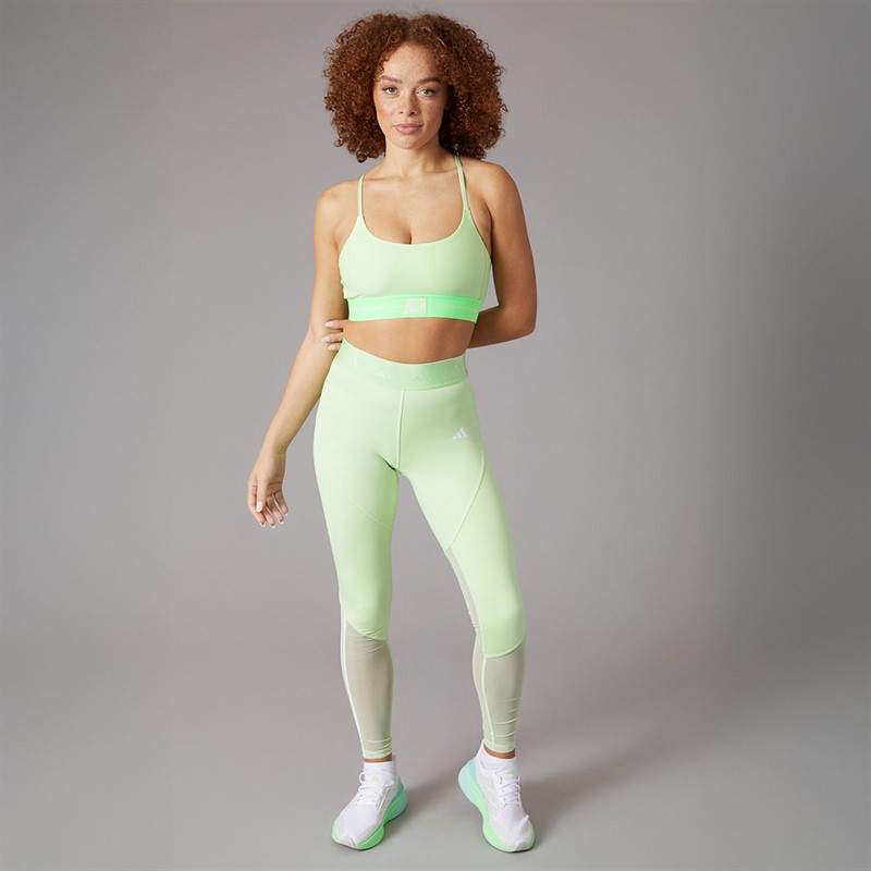 adidas Womens Hyperglam Full Length Leggings Semi Green Spark/White