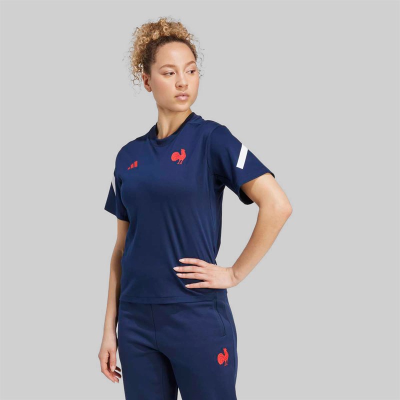 adidas Womens FFR France Rugby Travel T-Shirt Collegiate Navy