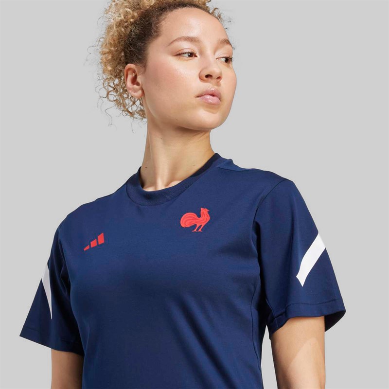 adidas Womens FFR France Rugby Travel T-Shirt Collegiate Navy
