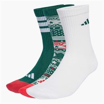 adidas Mens Christmas Graphic Three Pack Crew Socks Collegiate Green/White/Pure Ruby